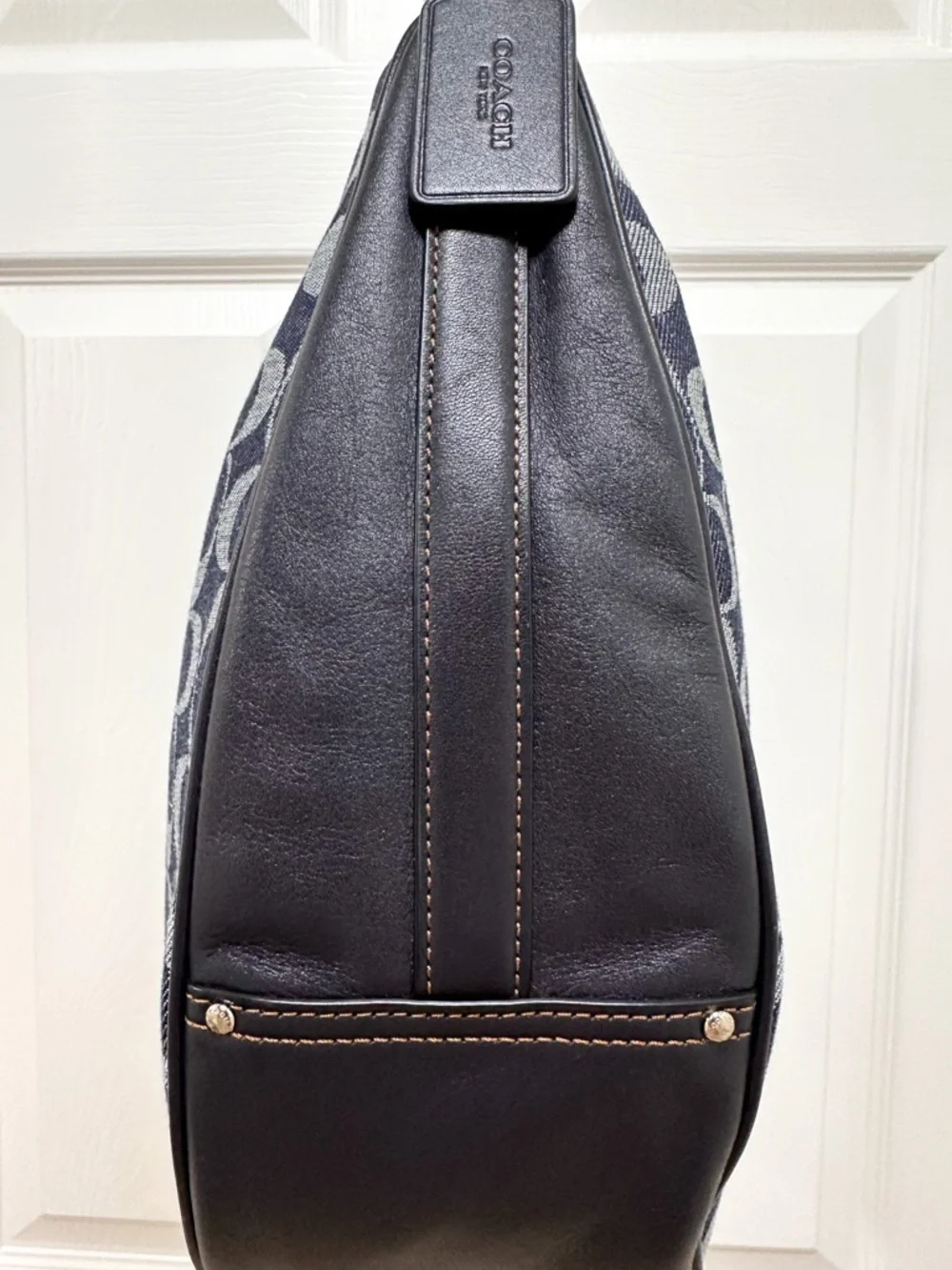 Coach Harley Signature Denim Jacquard Navy Leather Large Hobo
